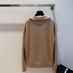 Beige Half-Zip Knit Top