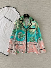 Graffiti Letter Print Silk Shirt