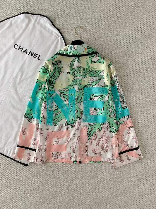 Graffiti Letter Print Silk Shirt