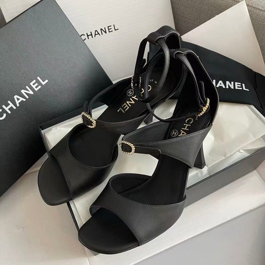 Rhinestone Buckle Strappy High Heels