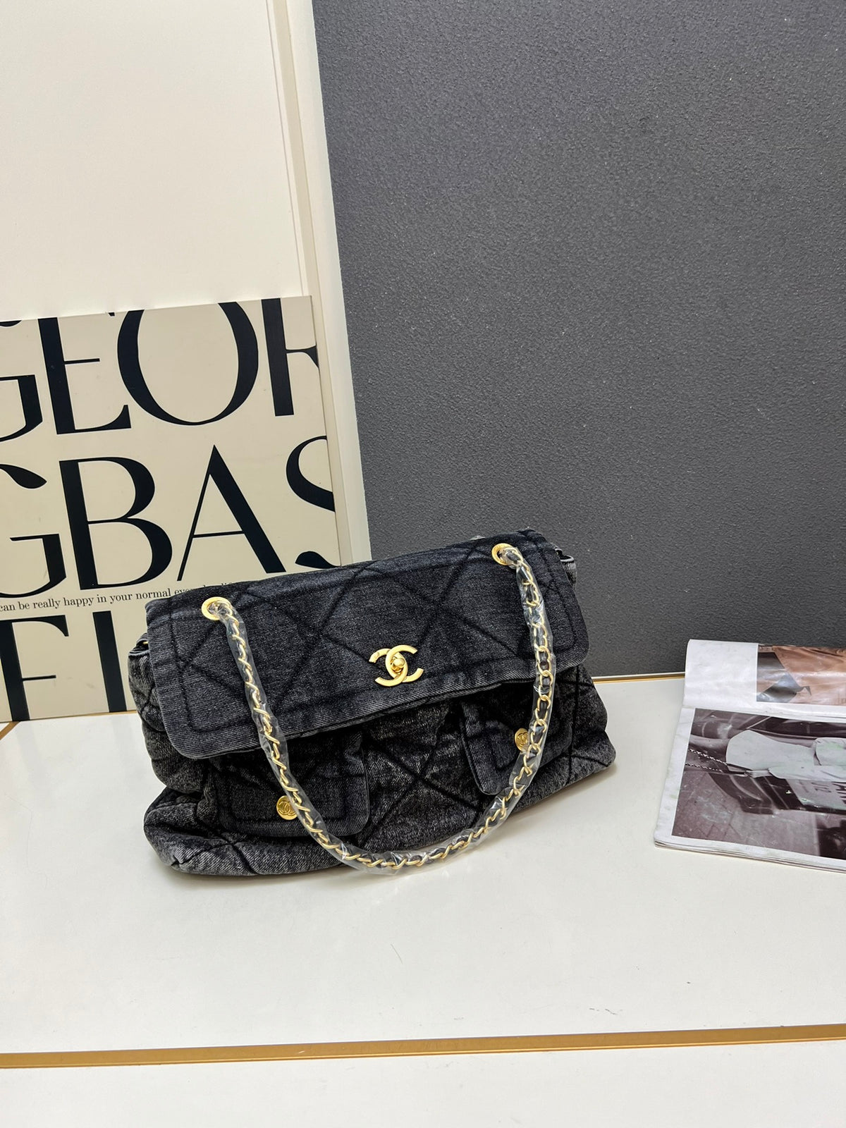 Dark gray denim bag