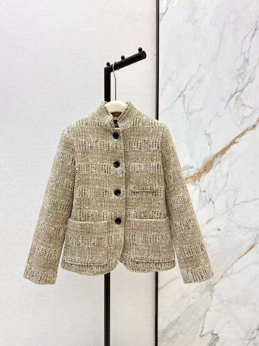 Gemstone-blend wool tweed plaid coat