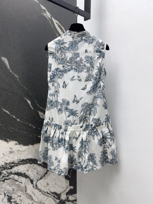 Ink painting pattern sleeveless dress