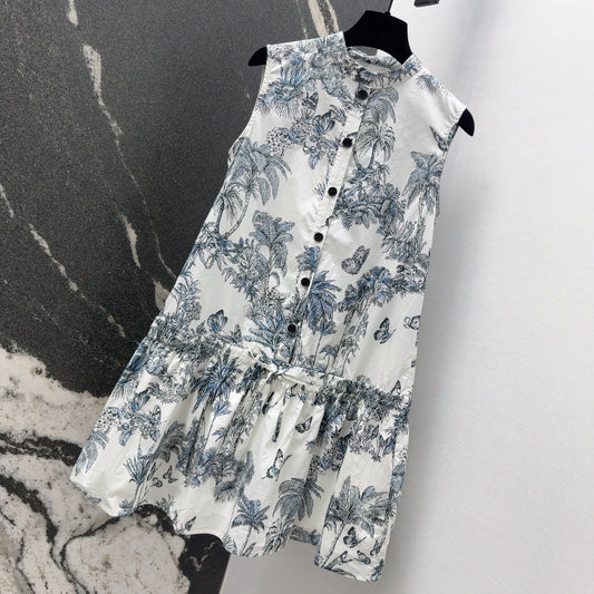 Ink painting pattern sleeveless dress