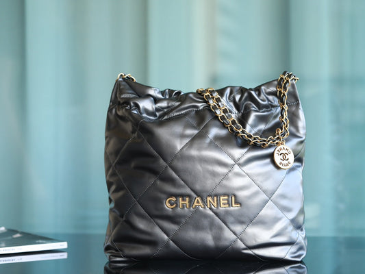 Handbag Shiny Calfskin & Gold-Tone Metal metal gray