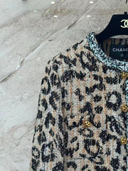 Leopard-Pattern Tweed Cropped Jacket