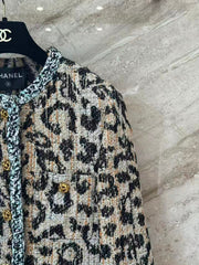 Leopard-Pattern Tweed Cropped Jacket