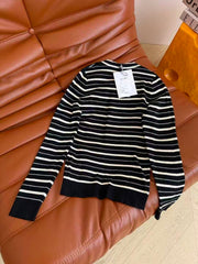 Long-sleeve color-block striped knit top