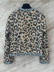 Leopard-Pattern Tweed Cropped Jacket
