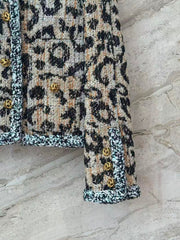 Leopard-Pattern Tweed Cropped Jacket
