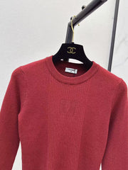 Solid-color long-sleeve knit top