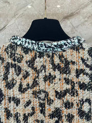 Leopard-Pattern Tweed Cropped Jacket