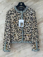 Leopard-Pattern Tweed Cropped Jacket