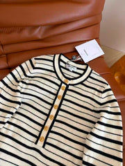 Long-sleeve color-block striped knit top