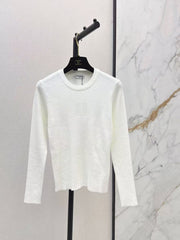 Solid-color long-sleeve knit top